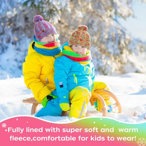 Vista 5 de Conjunto de gorro, bufanda y guantes para niños, gorro de punto para invierno, polaina para calentar el cuello