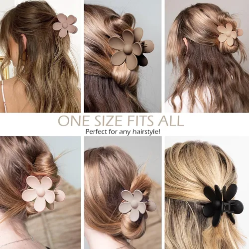 Vista 5 de 6 pinzas para el cabello de flores, pinzas de margarita, pinzas de garra grandes mate, pinzas de sujeción fuerte, accesorios para cabello grueso, 6