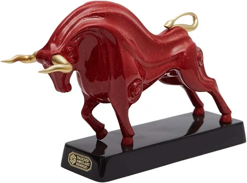 Vista 9 de HAUCOZE Wall Street - Estatua de toro de animal, figura de la suerte, regalo moderno para decoración del hogar, arte para sala de estar, poliresina