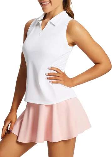 Vista 6 de baleaf - Camisetas de golf para mujer, sin mangas, polo de tenis con espalda cruzada, deportiva y de secado rápido