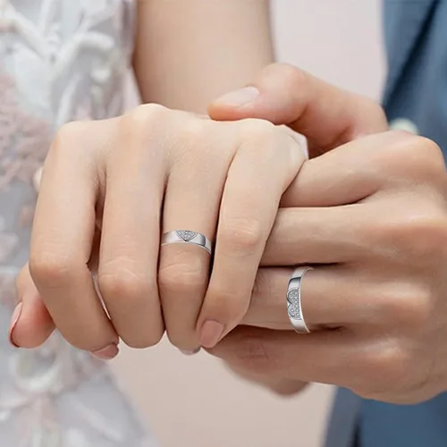 Vista 4 de Couples Rings Set Matching Promise Rings Adjustable Wedding Trendy Titanium Stainless Steel Rings for Couples Valentines Day Jewelry