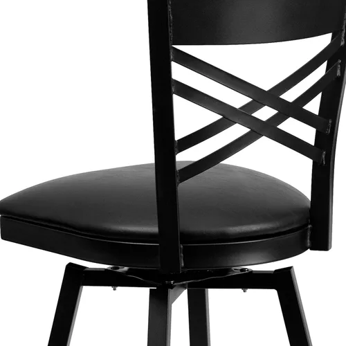 Vista 8 de Flash Furniture HERCULES Series Black ''X'' Taburete giratorio de metal – asiento de vinilo negro