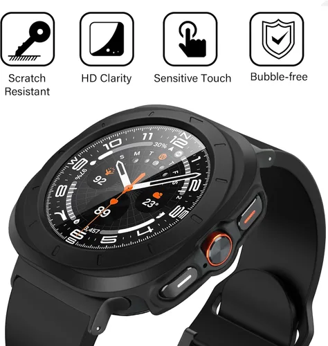 Vista 5 de Amizee Paquete de 2 fundas protectoras de pantalla compatibles con Samsung Galaxy Watch Ultra (2025/2024) de 1.772 pulgadas, con protector de negro