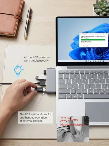 Vista 2 de Concentrador USB 3.0 Hub USB premium para computadoras portátiles Diseño plug-and-play sin cables, integrado sin problemas con tu dispositivo