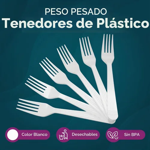 Vista 5 de 500 unidades – Horquillas de plástico blanco desechables de peso pesado Gran paquete de horquillas para fiestas Horquillas de plástico