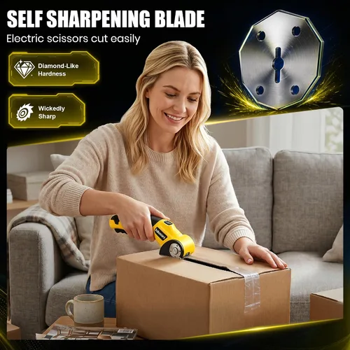 Vista 6 de Cordless Electric Scissors for Cardboard, Automatic Box Cutter (Yellow, 1.0)