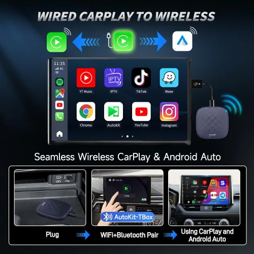Vista 4 de CarlinKit CarPlay Ai Box Magic Box Android 13.0 Sistema inalámbrico CarPlay Adaptador Android Auto Soporte Netflix YouTube Google GPS+Glonass