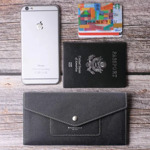 Vista 6 de Cartera de piel para mujer RFID con sobres ultrafinos