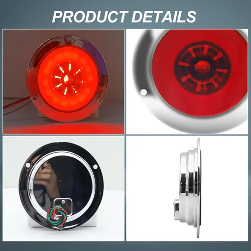 Vista 6 de Biqing 2 luces traseras redondas de 4 pulgadas, luces traseras LED rojas de 24 V, luces traseras de freno para remolque, 24 LED, montaje de brida