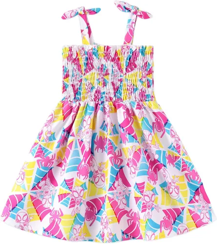 Vista 23 de Disney Vestido de princesa Frozen, Elsa, Minnie Stitch, para niña, con lazo, tirantes fruncidos, traje de verano, para fiesta de cumpleaños, 2-9 años