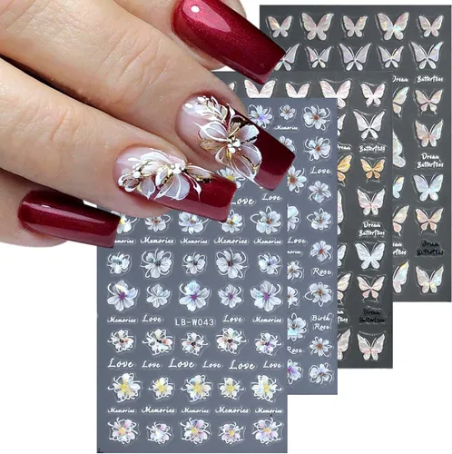 Vista 14 de Fcozpjk Calcomanías de uñas con lazo en relieve 5D, 5 hojas autoadhesivas de cintas rosas y blancas, arte de uñas para el día de San Valentín, dijes