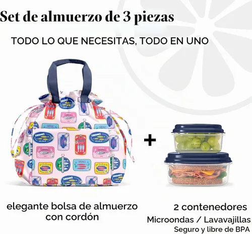 Vista 2 de Fit & Fresh Cromwell Bolsa de Almuerzo con Cordón para Mujeres, Juego Completo de Almuerzo con 2 Contenedores, Resistente a las Manchas, Resistente