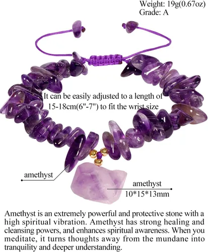 Vista 4 de Jewever Chip Reiki - Pulsera de cristal de cuarzo rosa con amatista cruda para mujer, cristales curativos y piedras preciosas para yoga, meditación