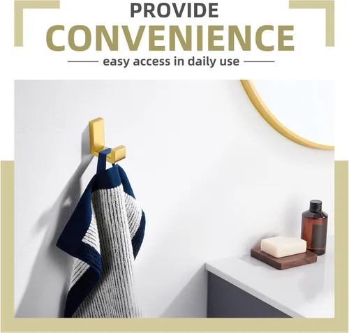 Vista 8 de Gancho Simple de Ángulo para Toalla de Baño, Gancho de Pared para Abrigatos de Ducha de Acero Inoxidable SUS 304, Perchero para Bata de Baño, Dorado