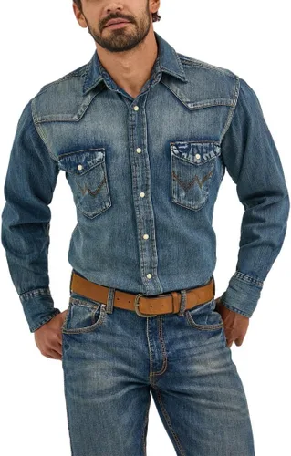 Vista 9 de Wrangler Men's Cowboy Cut Western Long Sleeve Snap Work Shirt Washed Finish Stonewashed