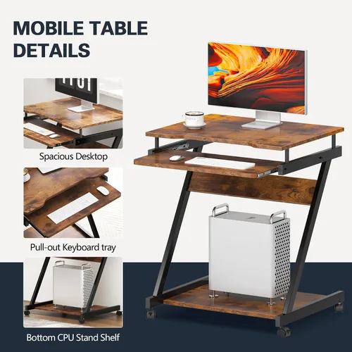 Vista 5 de Carrito de escritorio portátil compacto para computadora para espacios pequeños, estación de trabajo de trabajo, carrito de computadora portátil