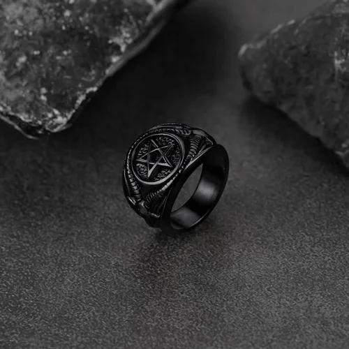 Vista 9 de FaithHeart Satanic Jewelry - Anillos de cabra baphomet con símbolo de Lucifer Satanás para hombres y mujeres talla 7891011121314 personalizado