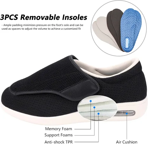 Vista 3 de Zapatos para diabéticos elegantes para hombre, con cierre ajustable, de ancho extraancho, con cierre ajustable, ligeros, transpirables, de malla
