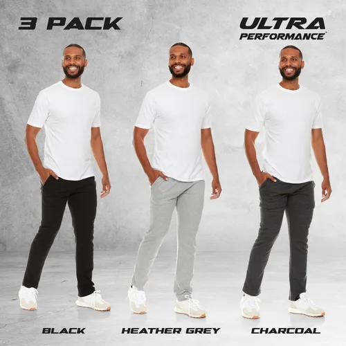 Vista 2 de Ultra Performance 3 Pack Mens Fleece Wide Leg Sweatpants with Pockets, Open Bottom Workout Sweatpants for Men