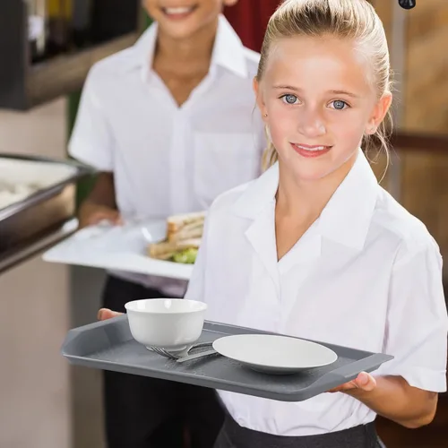 Vista 8 de Paquete de 12 bandejas de plástico para comida rápida, bandeja para servir cafetería, gris