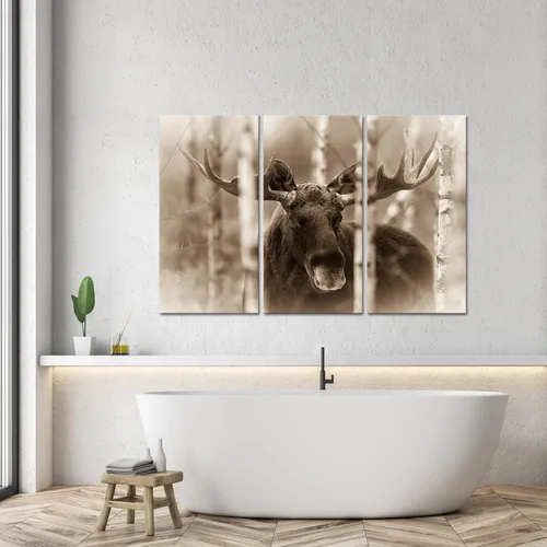 Vista 4 de KREATIVE ARTS 3 imágenes de invierno de alce de toro, vida silvestre, ciervos y ciervos con cuerno grande, impresión vintage giclée en lienzo, obras