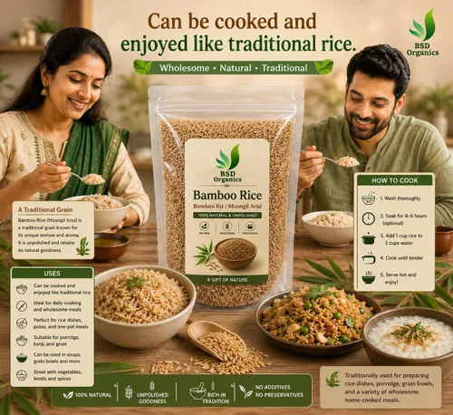 Vista 2 de BSD Organics Arroz de bambú/Arroz de bambú/Moongil Arisi (7 onzas)