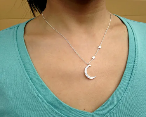 Vista 3 de EFYTAL Regalos de graduación inspiradores collar de plata de ley 925 con circonita cúbica creciente y luna y estrellas en tarjeta motivacional