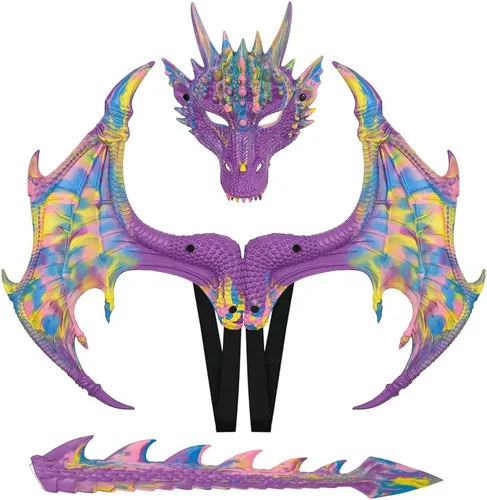 Vista 11 de Himine Alas de dragón Props Cosplay Wing con máscara de cola Negro