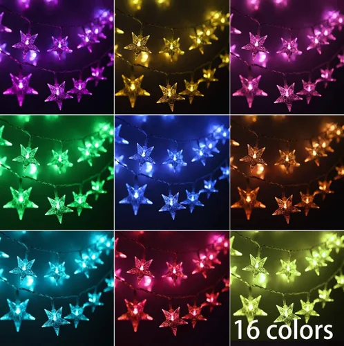 Vista 2 de Minetom Luces de Cadena de Estrellas para Dormitorio - 33 pies Luces de Cadena de Estrellas que Cambian de Color con Enchufe, con Control Remoto