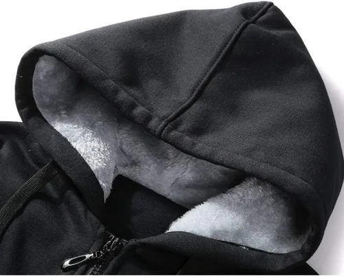 Vista 6 de ZITY - Sudadera de invierno con capucha y cremallera para hombre, chaqueta abrigada de vellón, con forro de Sherpa