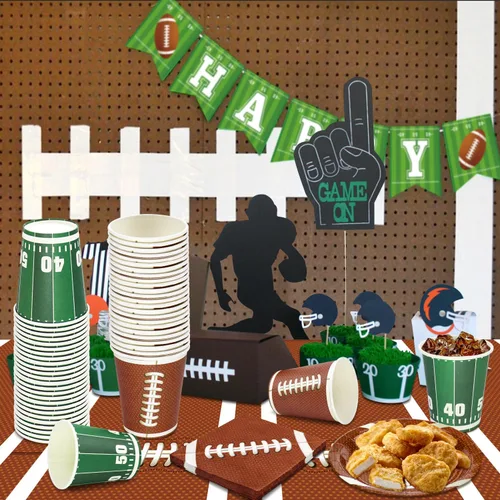 Vista 6 de 100 piezas de decoración de fútbol – vasos de papel de 9 onzas para fiestas deportivas, día de juego de fanáticos, suministros temáticos de fiesta
