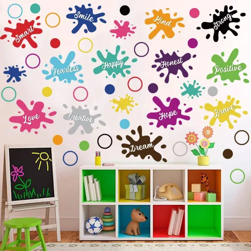 Vista 4 de Supzone Calcomanía de pared de pintura colorida, citas inspiradoras, calcomanías de pared con salpicaduras de tinta, calcomanía de pared de acuarela