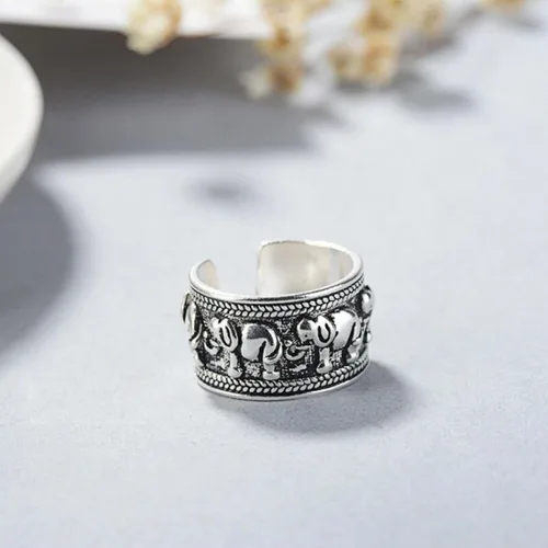 Vista 3 de Anillo de plata de ley 925 con elefante, anillo ajustable para mujer, color blanco, Plata