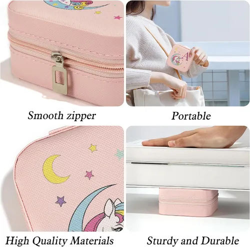 Vista 5 de Parima Joyero de regalos de unicornios para niñas, caja de joyería personalizada, regalos para hija de mamá papá, pequeña caja de joyería rosa