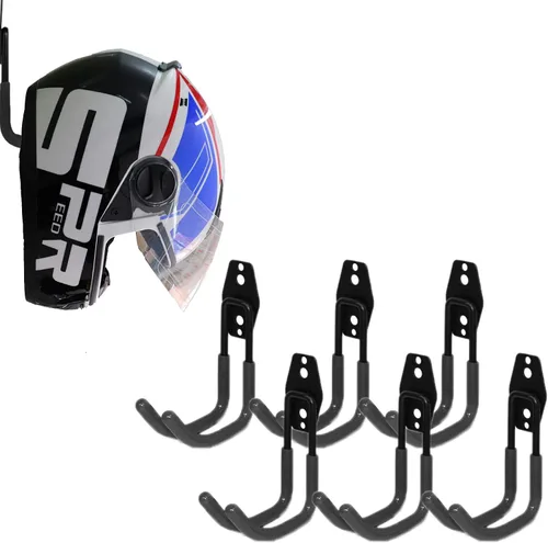 Vista 14 de KETABAO Soporte de gancho para casco de montaje en pared, 2 ganchos curvos de hierro de PVC grandes, tornillos (negro)
