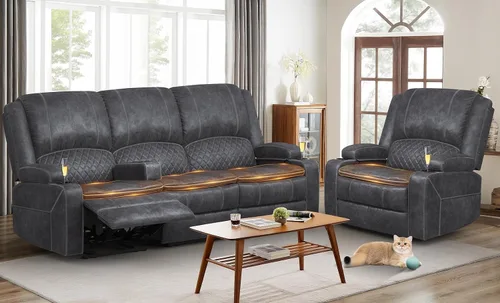Vista 8 de Yolsali Sofá reclinable, sofá reclinable manual de 3 plazas con cojín de 2 niveles, sofás reclinables para sala de estar con consola removible