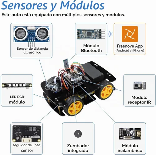 Vista 4 de Freenove Kit de coche 4WD con control remoto (compatible con Arduino IDE), seguimiento de línea, evitación de obstáculos, aplicación de control