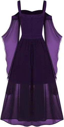 Vista 3 de Vestido punk gótico para mujer, hombros descubiertos, manga mariposa, vestido de fiesta de Navidad o cosplay