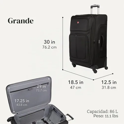 Vista 3 de SwissGear Sion Softside - Maleta giratoria expandible duradera y ligera, color negro, juego de 2 piezas (equipaje de mano / grande)