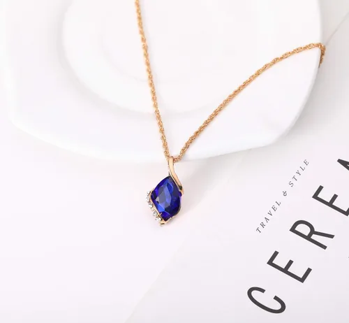 Vista 2 de Ezing Colgante de cristal de las mujeres chapado en oro collar de cadena pendiente conjunto de joyería