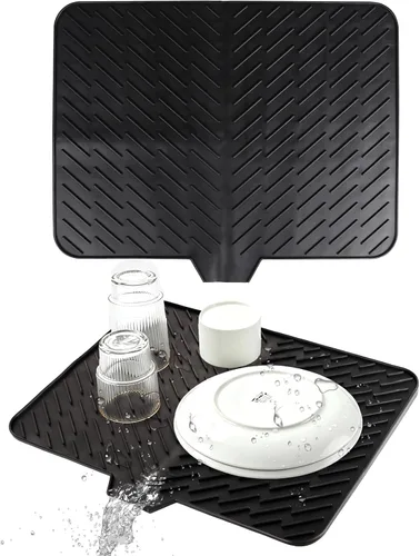 Vista 17 de Black Silicon Dish Drying Mat for Kitchen Counters 15.7” x 11.8” Negro