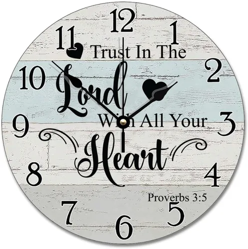Vista 25 de Reloj de pared con versículo bíblico, con cita religiosa, reloj de madera, texto inspirador cristiano, reloj de madera rústico personalizado