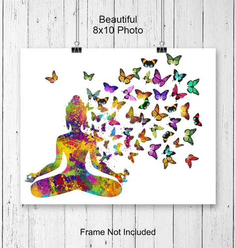 Vista 3 de Decoración de budismo zen, estatua de Buda con mariposas, arte de pared de yoga, regalos de meditación de la nueva era para mujeres, decoración