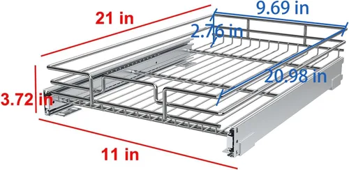 Vista 2 de Organizador de gabinete extraíble, estante deslizante de metal resistente para armarios de cocina, cromo, no incluye accesorios de puerta