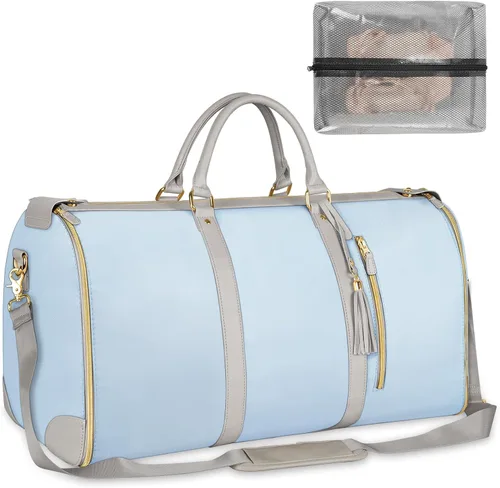 Vista 13 de Bolsa de ropa de equipaje de mano, bolsas grandes de cuero PU para ropa de viaje con bolsa para zapatos, Grande, Bolso B-Rayas Blancas Negras