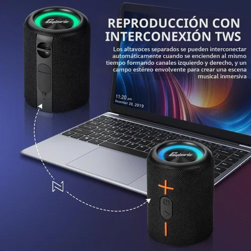 Vista 3 de CYBORIS 2 en 1 Altavoz Bluetooth Portátil Separable, Altavoz Inalámbrico Separable Impermeable Bluetooth V5.3 con Sonido Estéreo Fuerte de 20 W