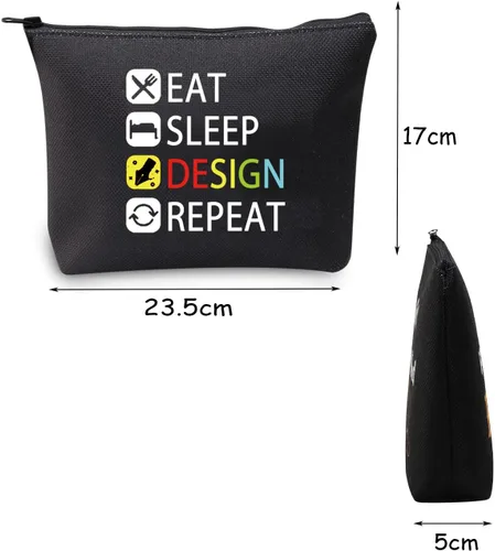 Vista 7 de MEIKIUP Regalo de diseñador Comer Dormir Diseño Repetir Maquillaje Bolsa Regalo para Diseñador de Interiores Diseñador Gr, Design Repeat Bag Negro
