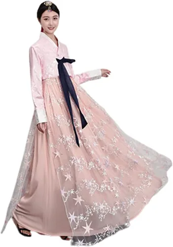Vista 4 de Vestido Hanbok coreano tradicional coreano, ropa tradicional coreana, trajes nacionales coreanos Azul y verde