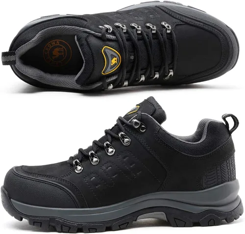 Vista 2 de CAMEL CROWN Zapatos de senderismo para hombre, botas de corte bajo, zapatos de cuero para caminar al aire libre, senderismo, entrenamiento, trabajo