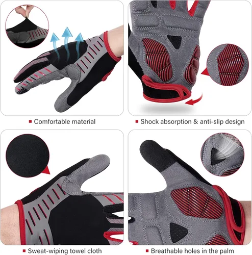 Vista 2 de B-Forest Guantes de ciclismo, guantes de bicicleta de carretera con dedos completos, guantes de ciclismo para hombre, guantes de montar en montaña